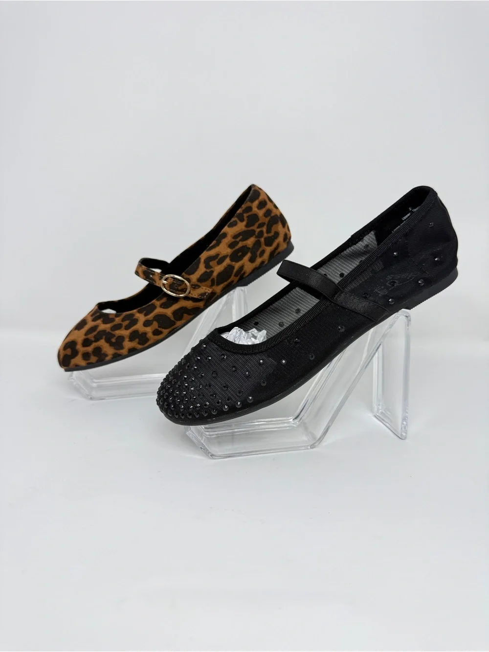 Art Class Girls Size 2 Mary Jane Flats 2-Pair Bundle Leopard Black Rhinestone